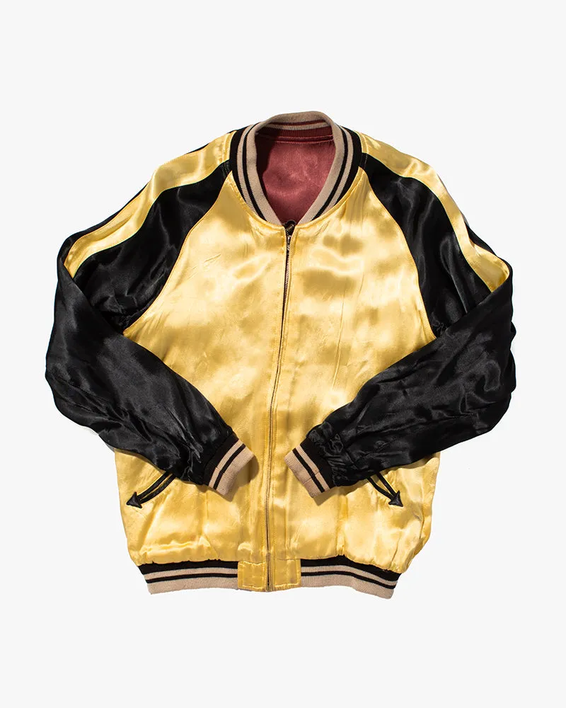 Japanese Repro Souvenir Jacket, Reversible, Red with Blossoms, and Yellow and Black