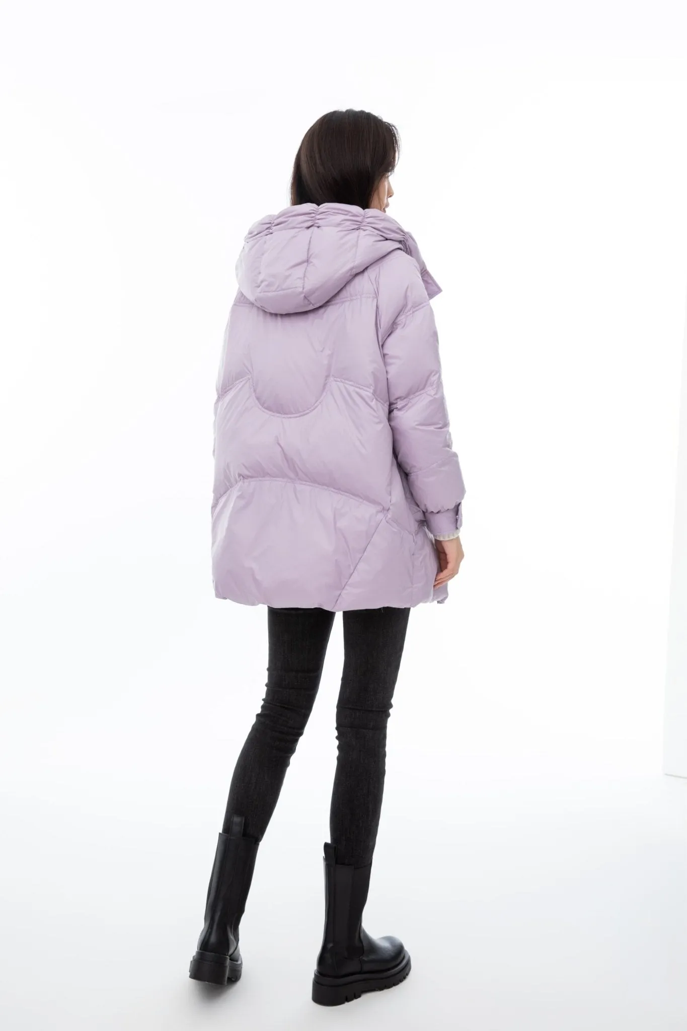 Lavender Hooded Long Goose Down Jacket