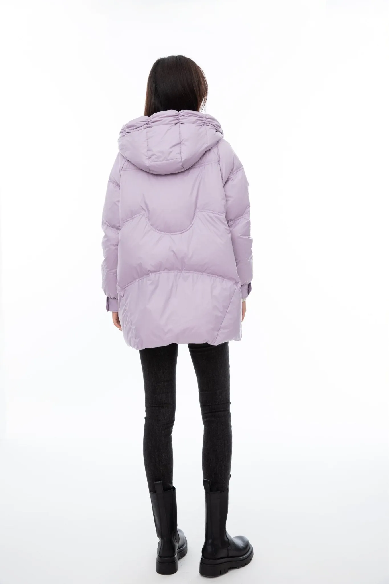 Lavender Hooded Long Goose Down Jacket