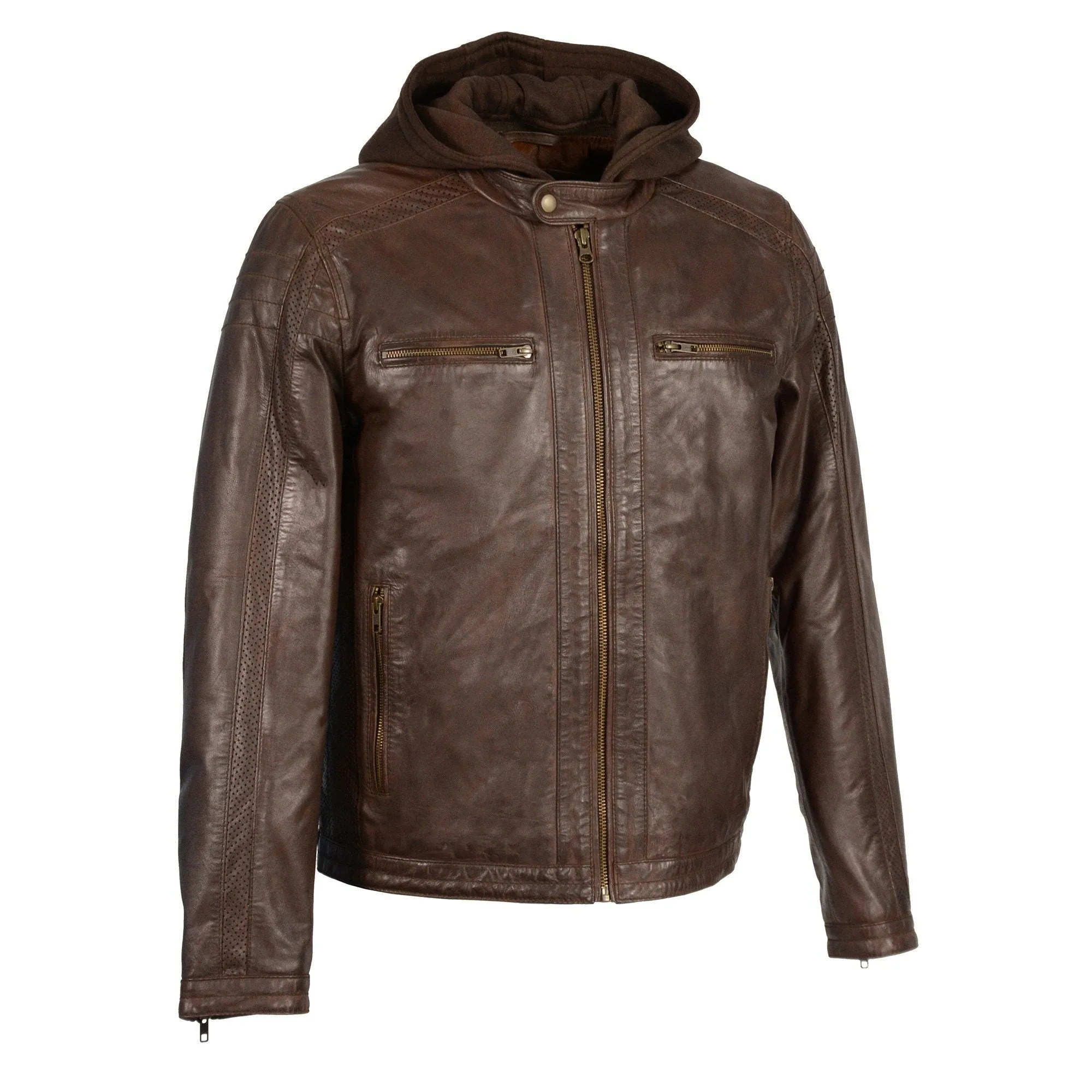 Milwaukee Leather-SFM1845-Men's Brown  Zipper Front Leather Jacket with Removable Hood