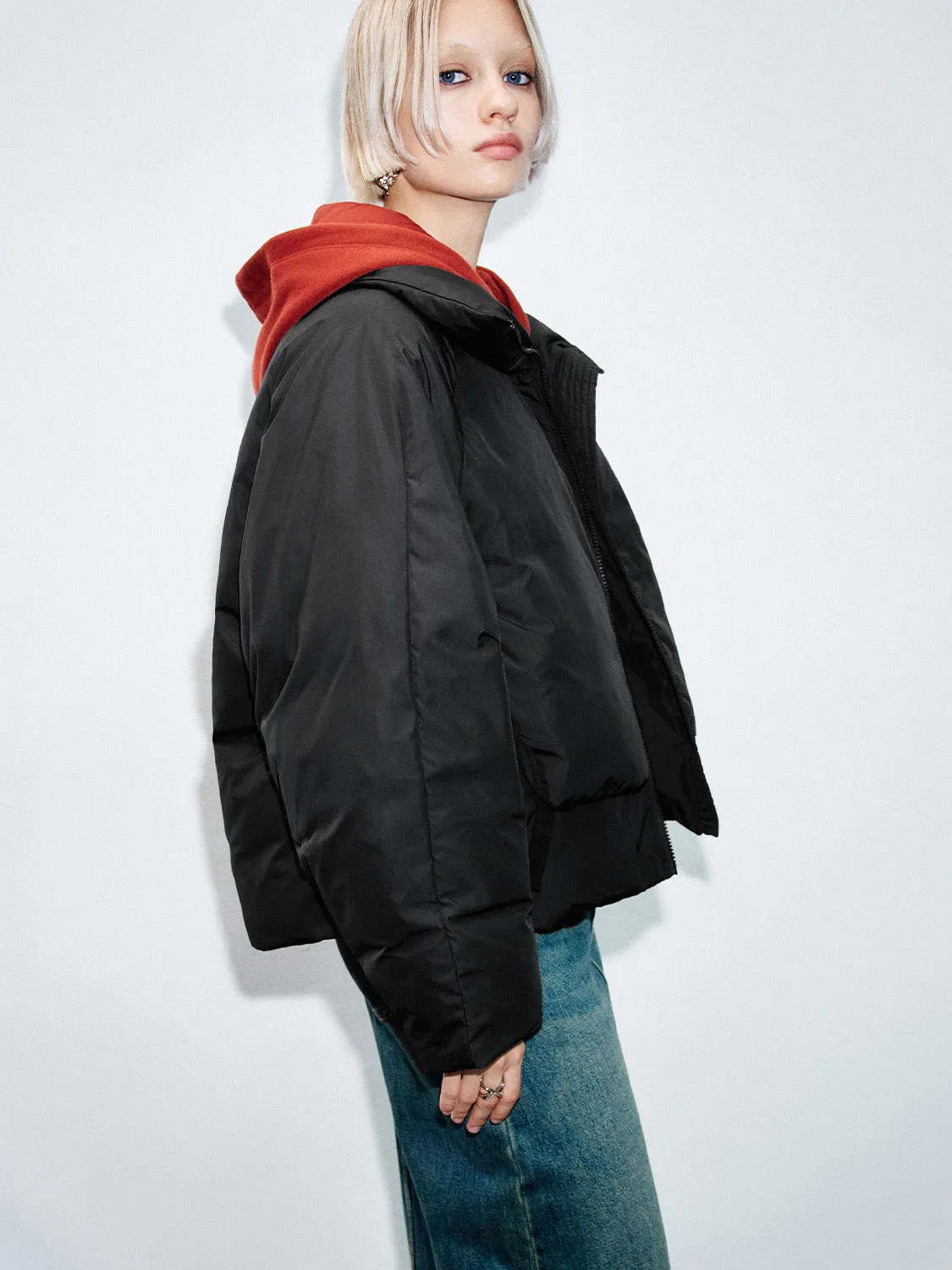 Padded Down Zip Front Puffer Jackets