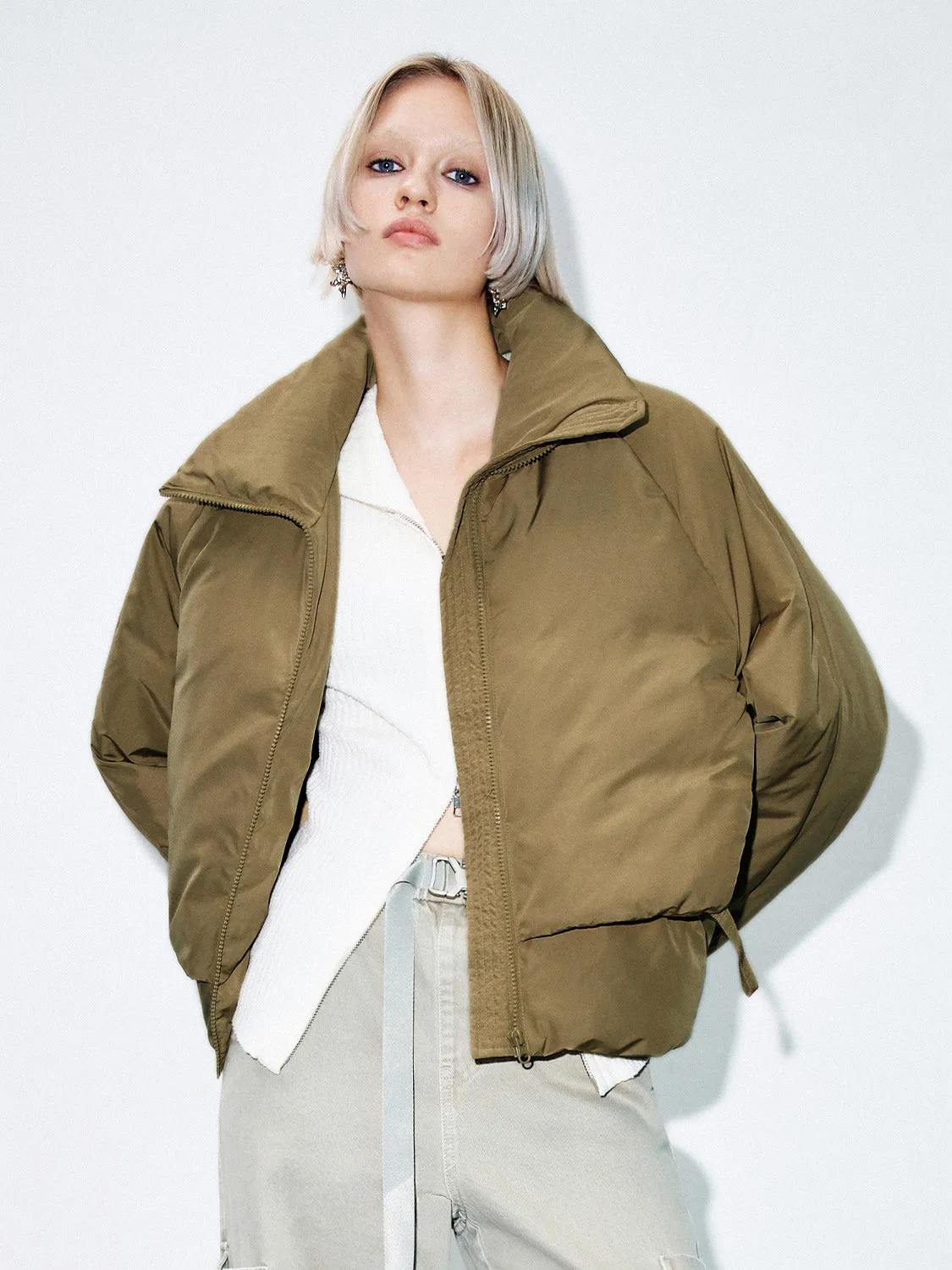 Padded Down Zip Front Puffer Jackets