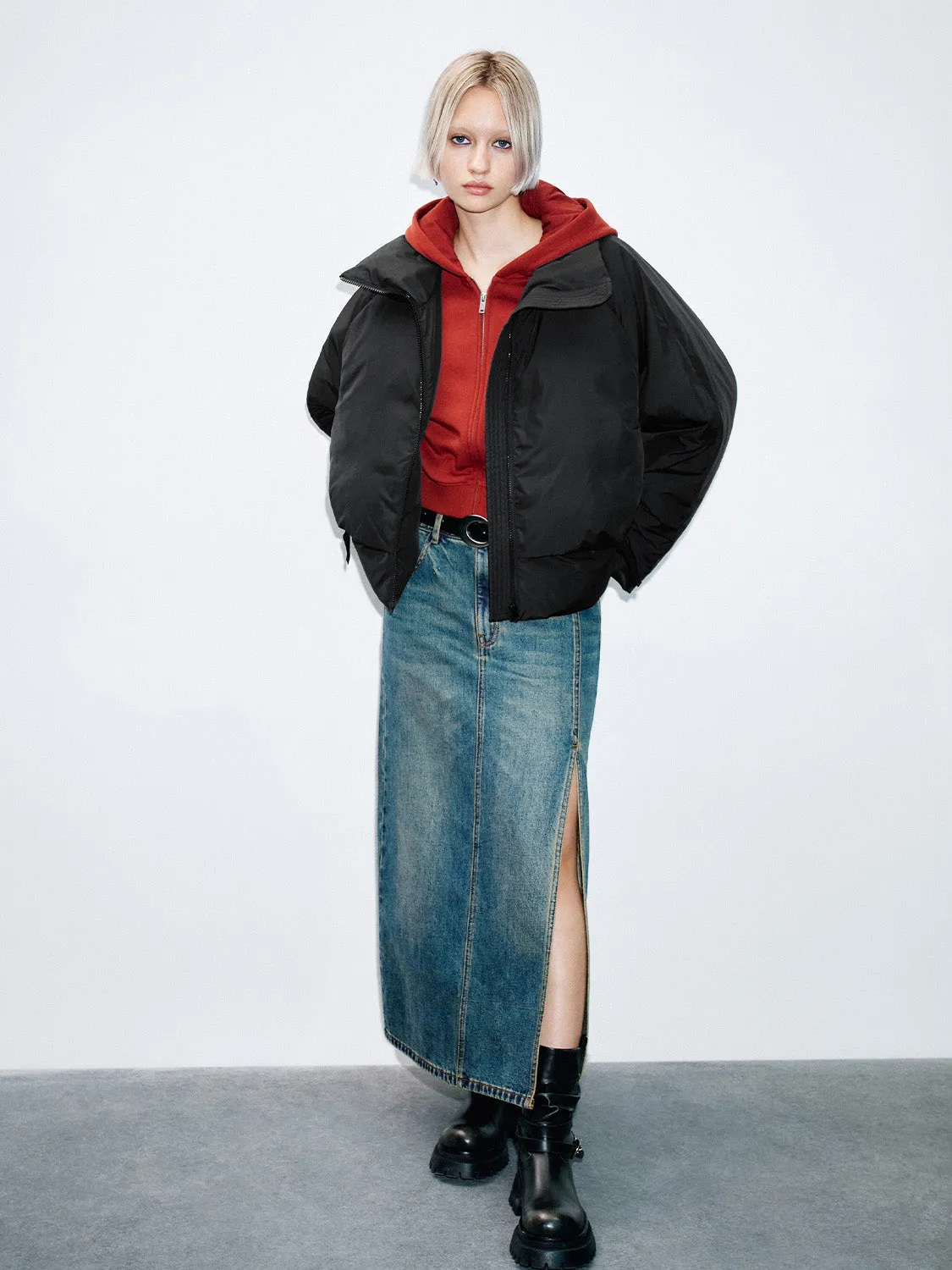 Padded Down Zip Front Puffer Jackets