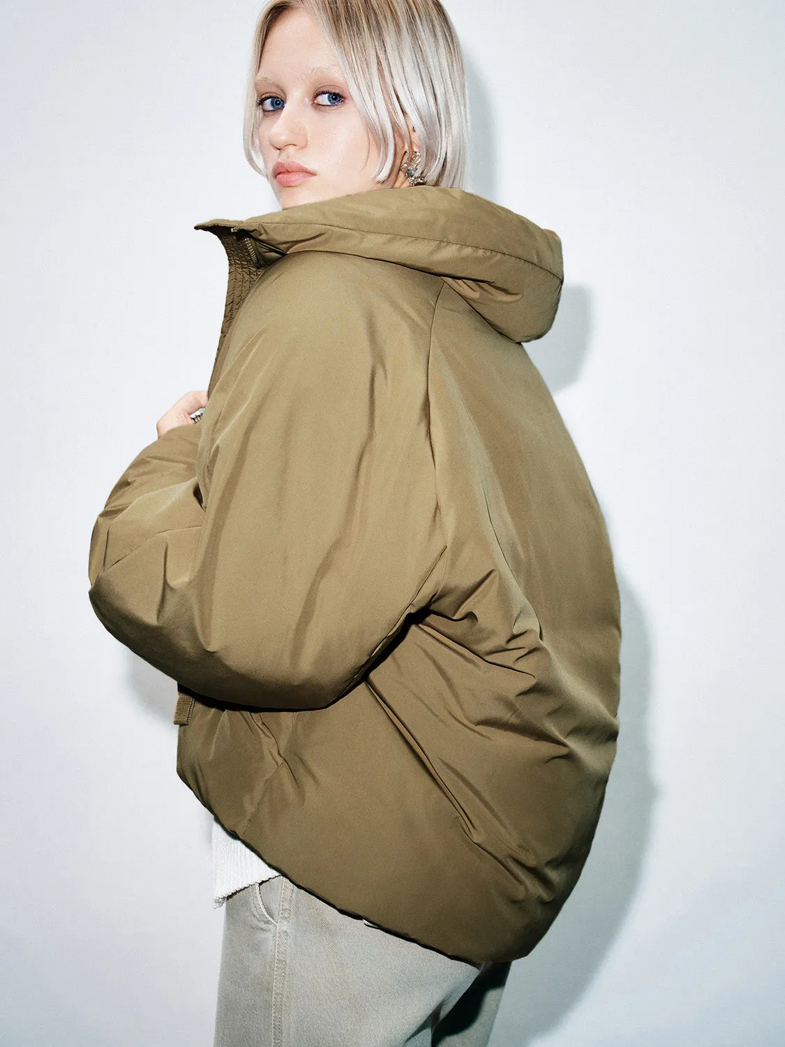 Padded Down Zip Front Puffer Jackets
