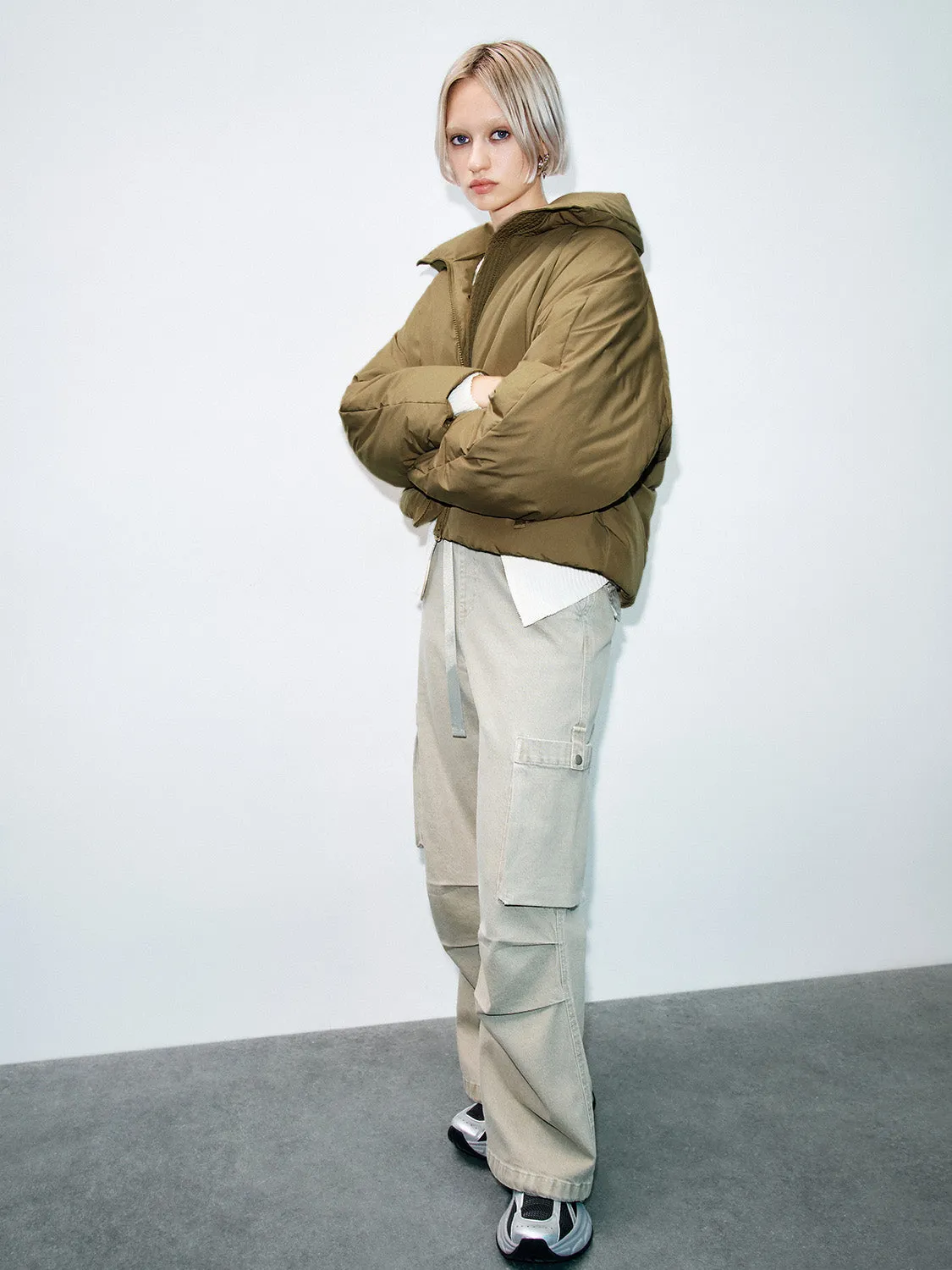 Padded Down Zip Front Puffer Jackets