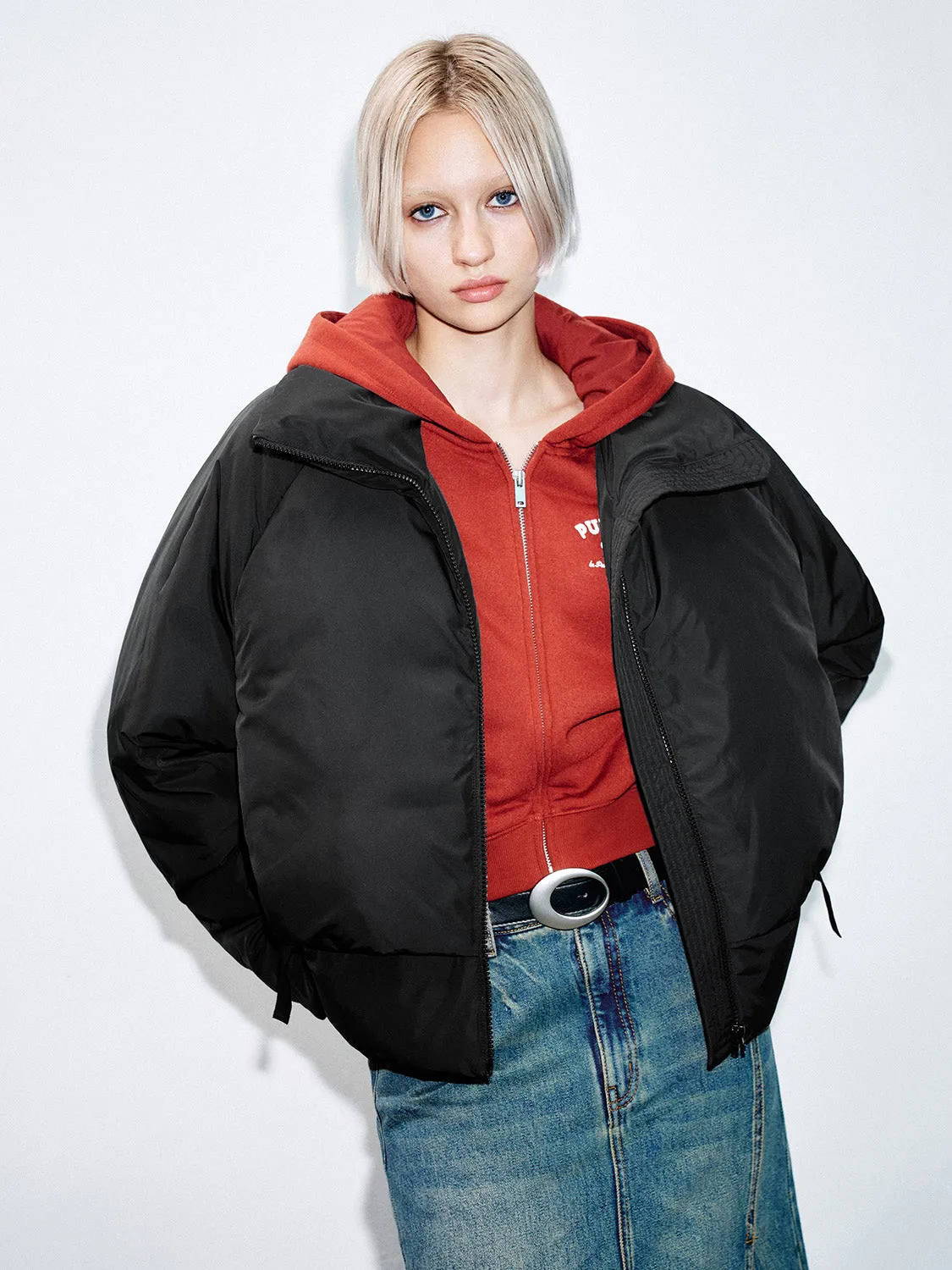 Padded Down Zip Front Puffer Jackets