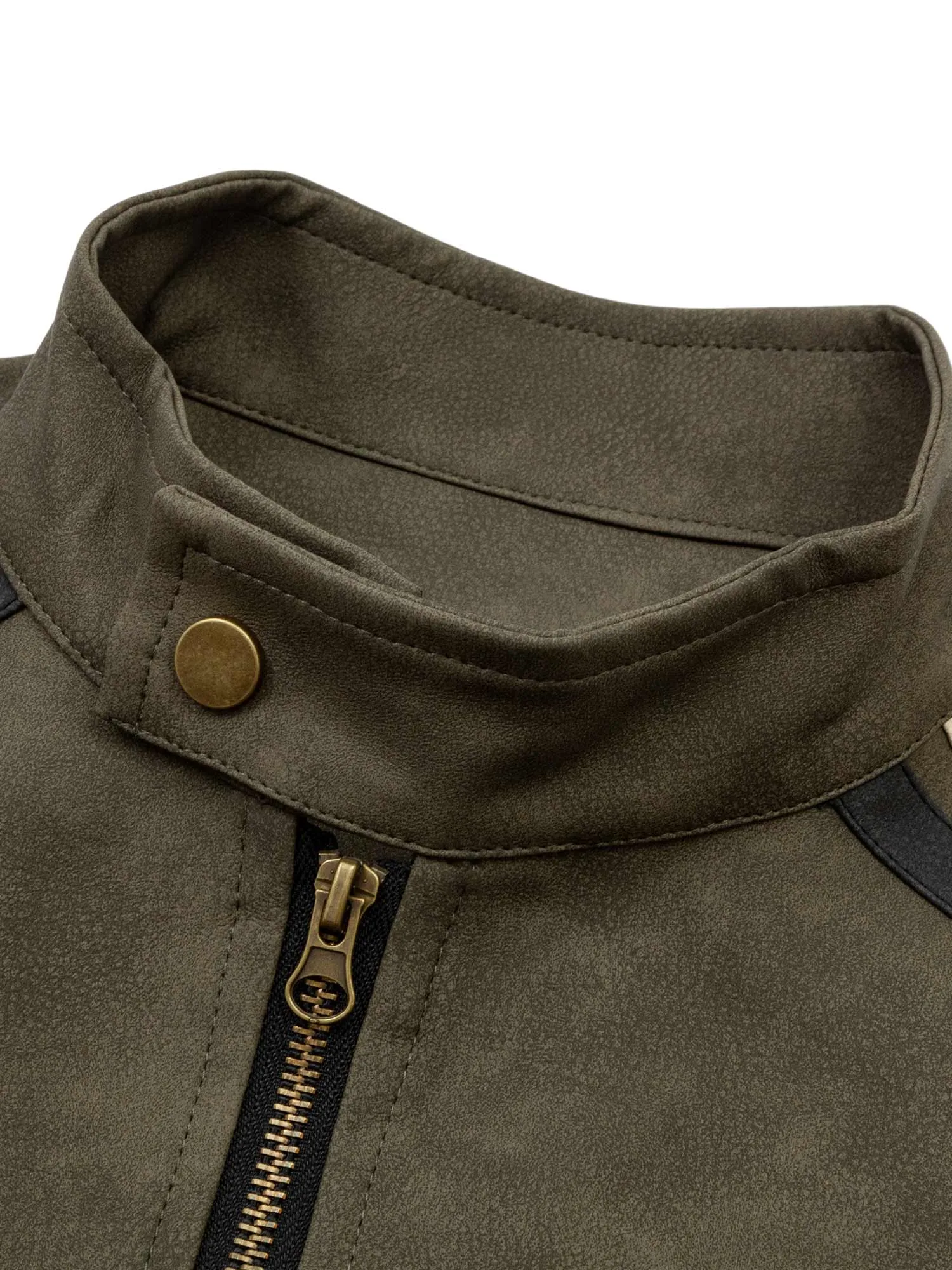 Thesupermade  Contrast Color Suede PU Leather Jacket