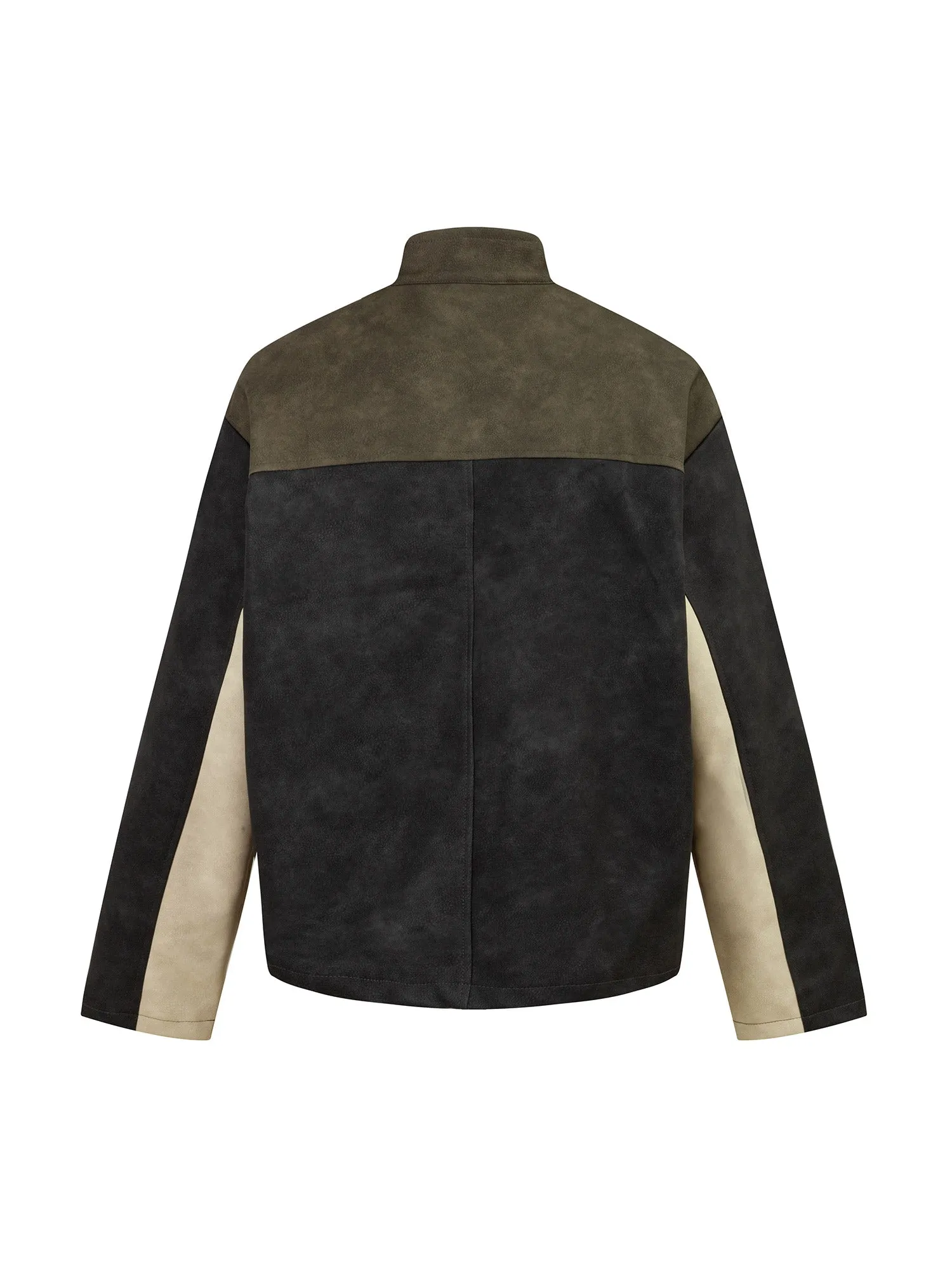 Thesupermade  Contrast Color Suede PU Leather Jacket