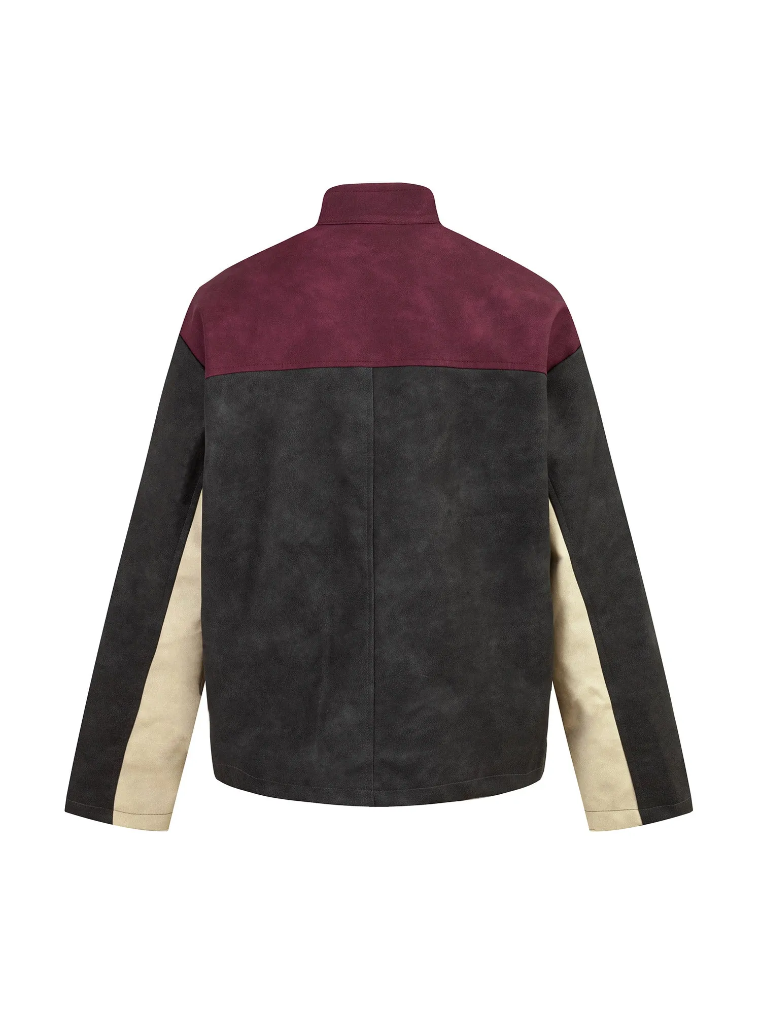 Thesupermade  Contrast Color Suede PU Leather Jacket
