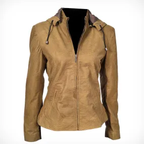 Women's Classy Fit Yellow Hooded Leather Jacket